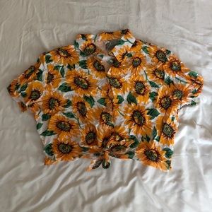 Sunflower Cropped Button Up Top